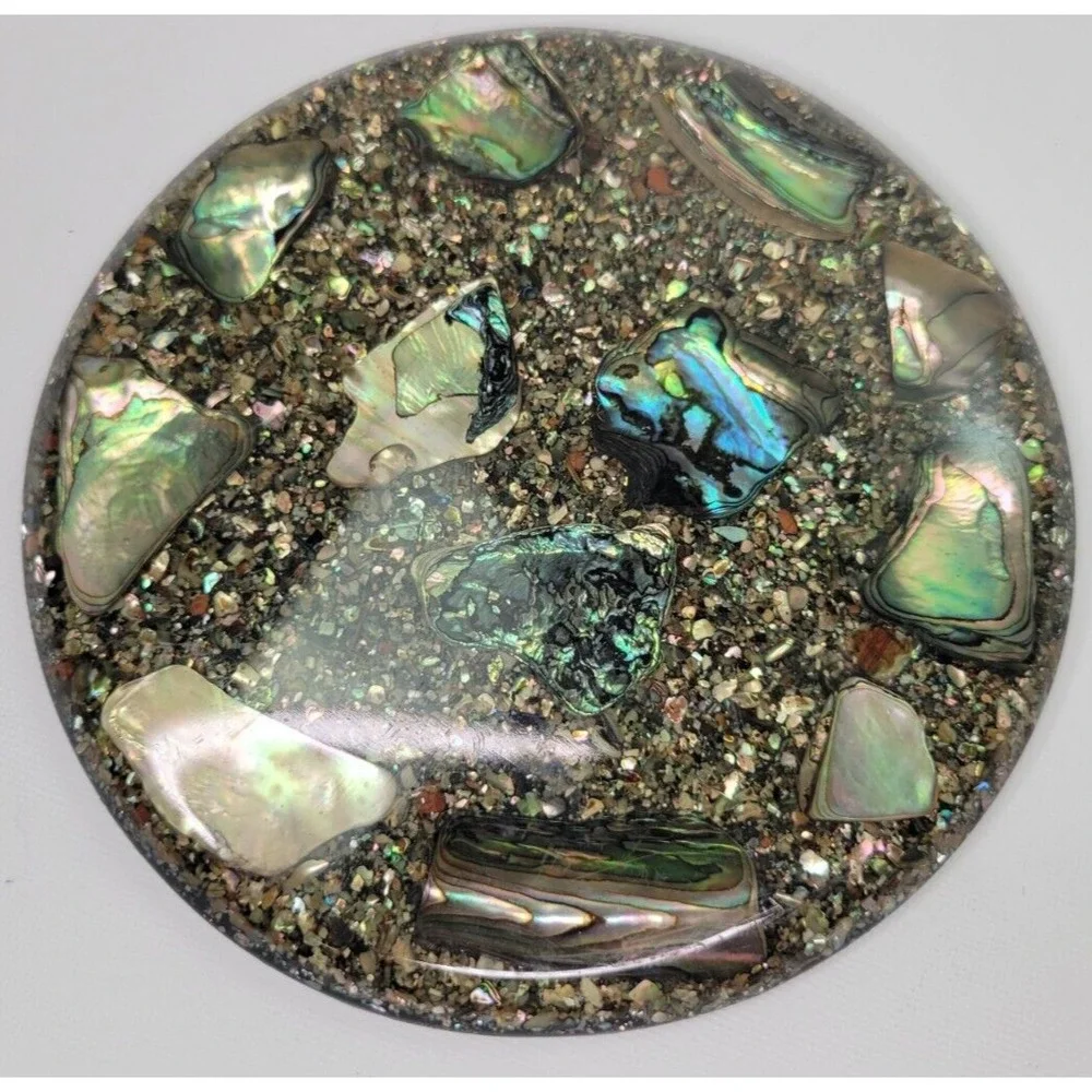 Vintage Abalone Shell Lucite Acrylic Hot Plate Trivet‎ California 5 1/2